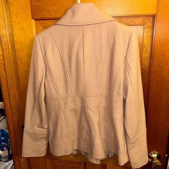 NWOT Nine West Peacoat Sz 12 Tan Wool Blend Double Breasted - Picture 3 of 6